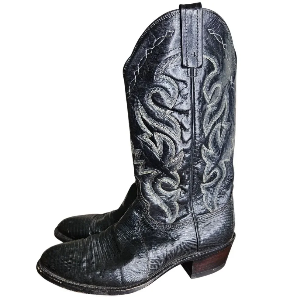 DAN POST Mens Exotic Leather Black Teju Lizard Western Cowboy Boots 8 EW 350 R